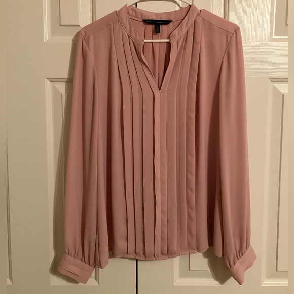 White House Black Market Tops - White House Black Market, pleated Pink long sleeve with front closure, Size 12